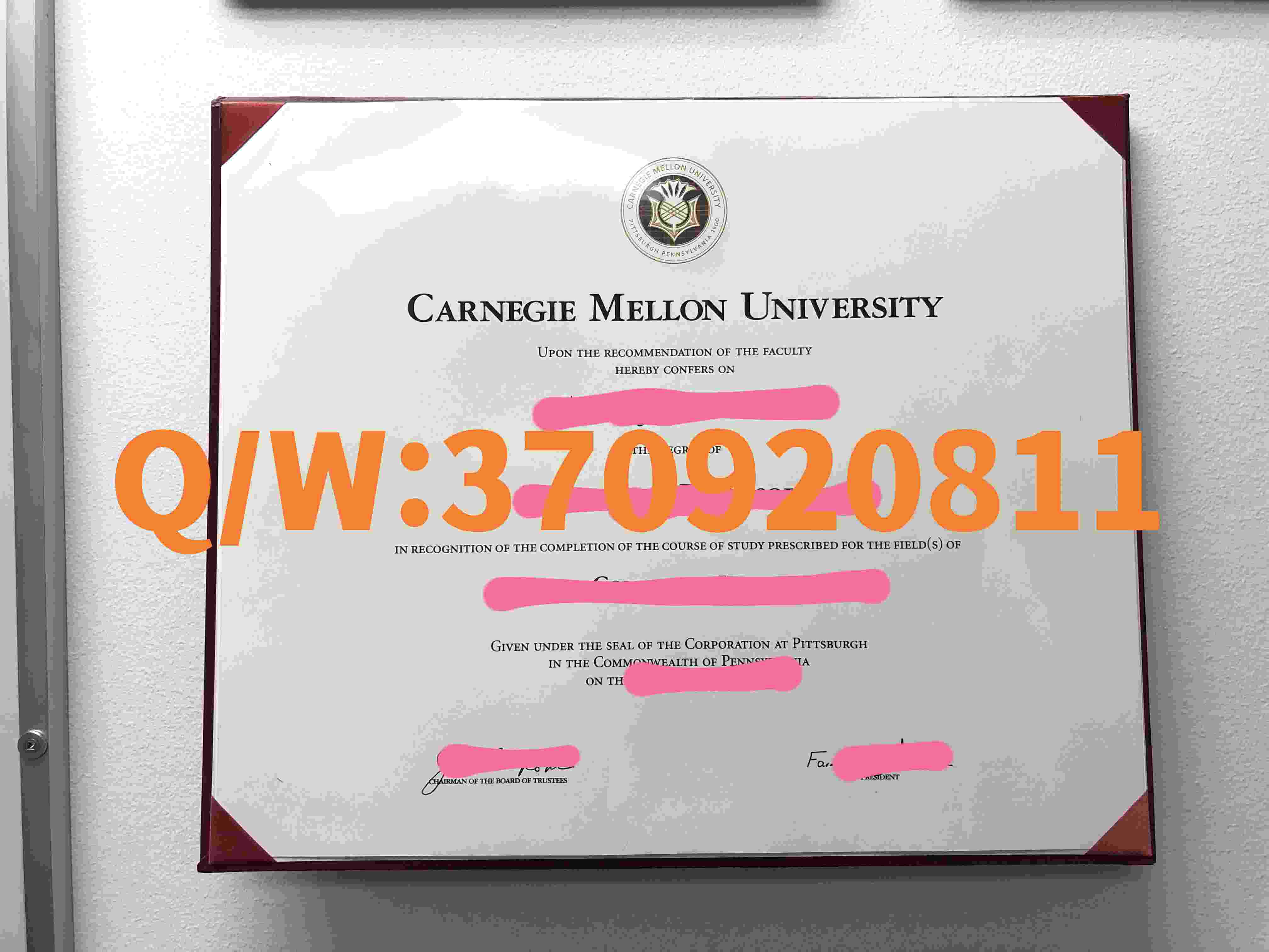 全网美国卡耐基梅隆大学毕业证书模板