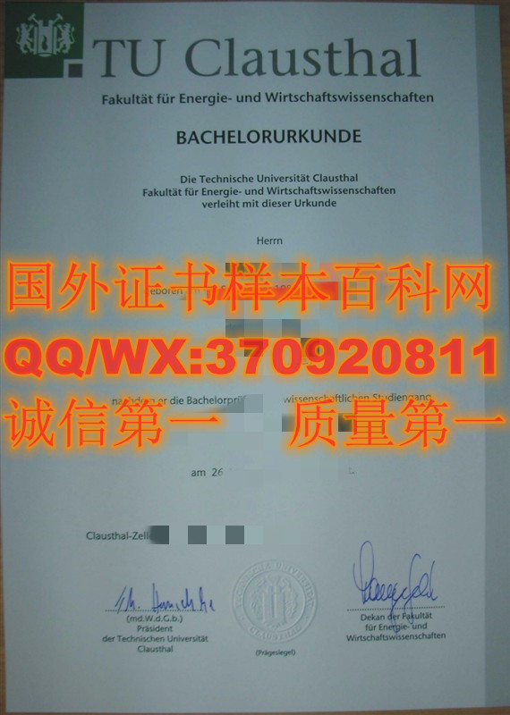 德国克劳斯塔尔工业大学毕业证书样本