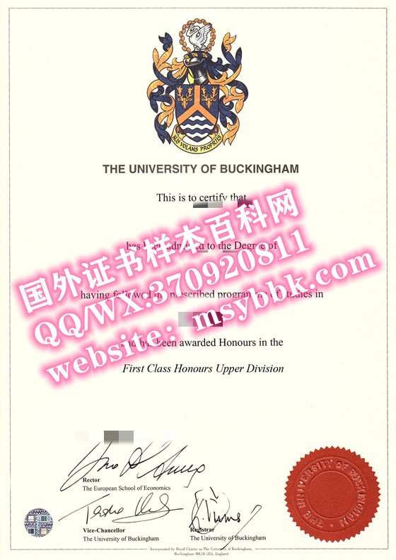 英国最新:白金汉大学毕业证书样本。
